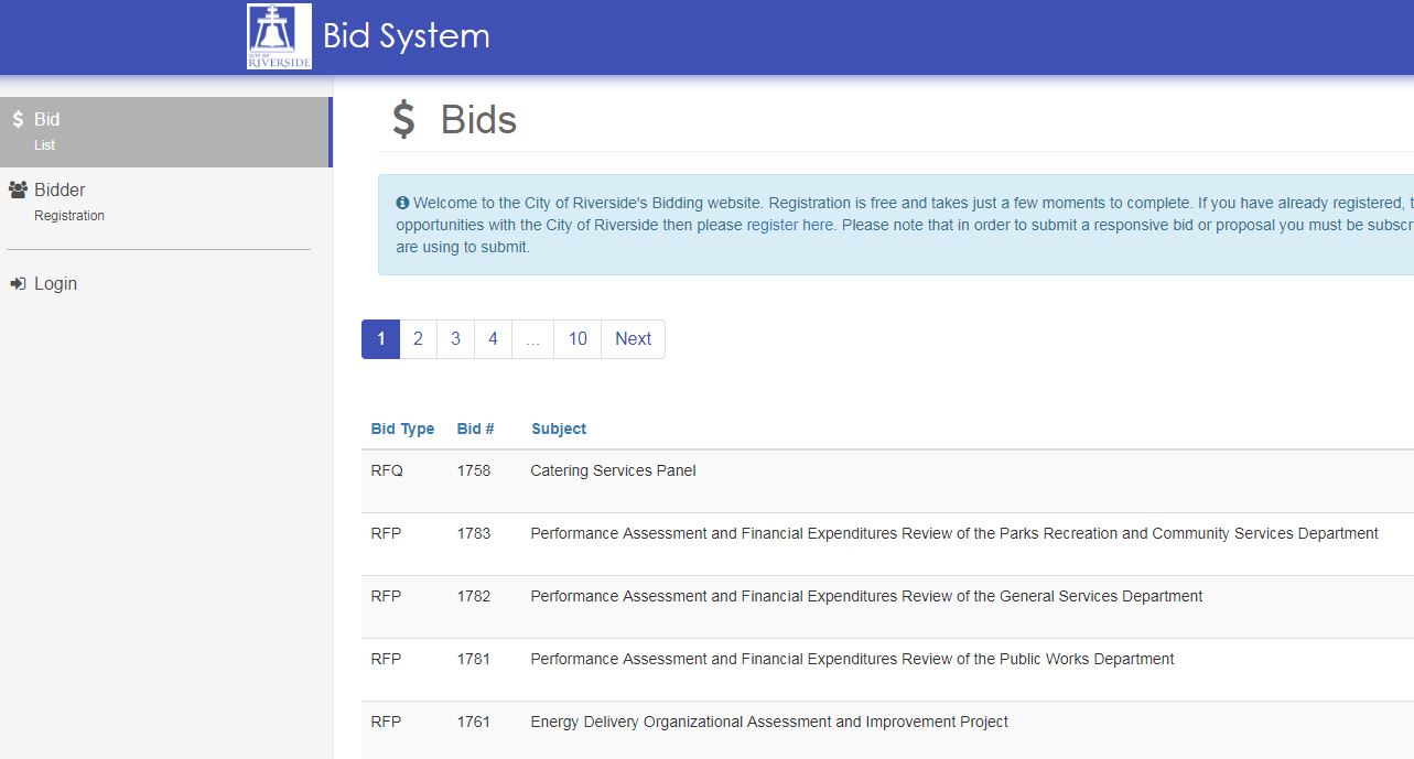 Riverside Bids Website