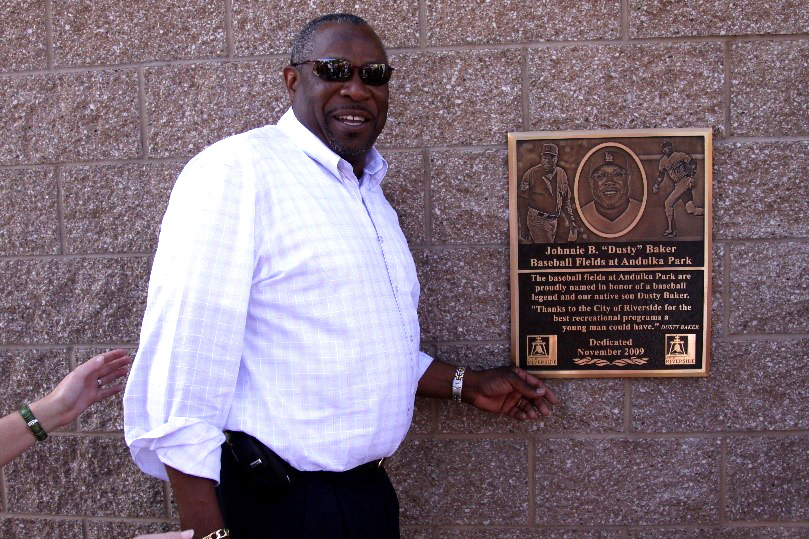 Dusty Baker at the grand opening of the Bobby Bonds Fields